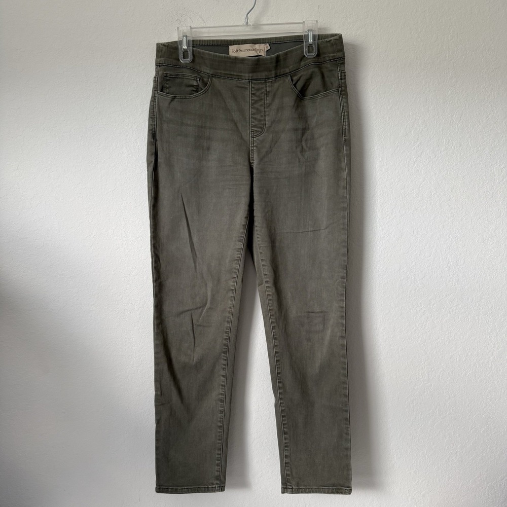 Soft Surroundings Olive Green Denim Stretch Jeans Pull-On Elastic Waist  2CW55 M